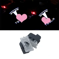 2pcs tesla puddle lights car door welcome courtesy step led emblem logo projector auto accessories for model3 x s 3 x y