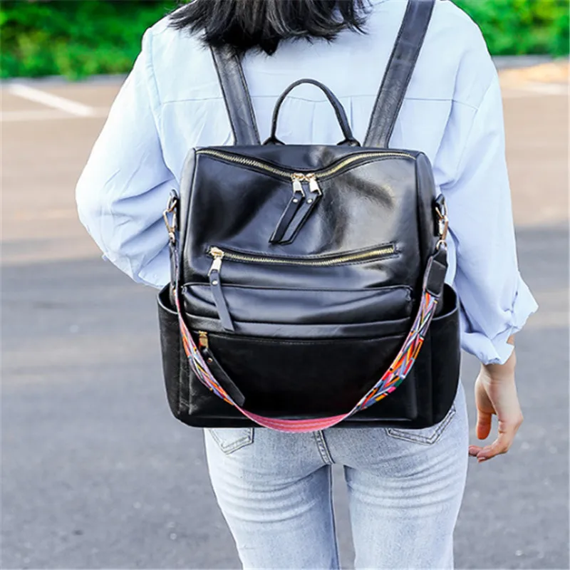 Повседневные женские рюкзаки из высококачественной натуральной кожи однотонные