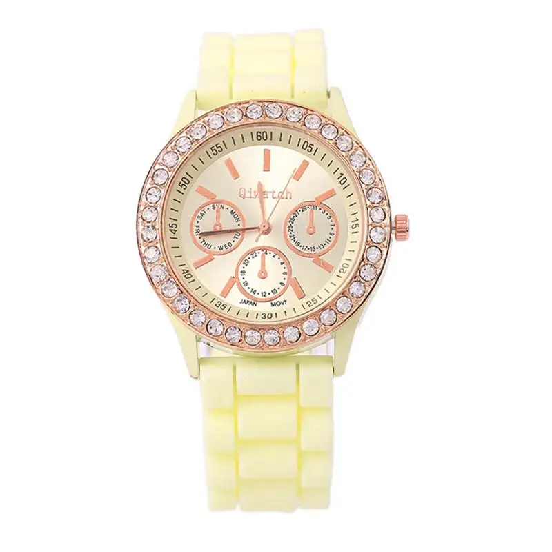 2020 Женева стразы силиконовый ремешок черные женские кварцевые часы модные