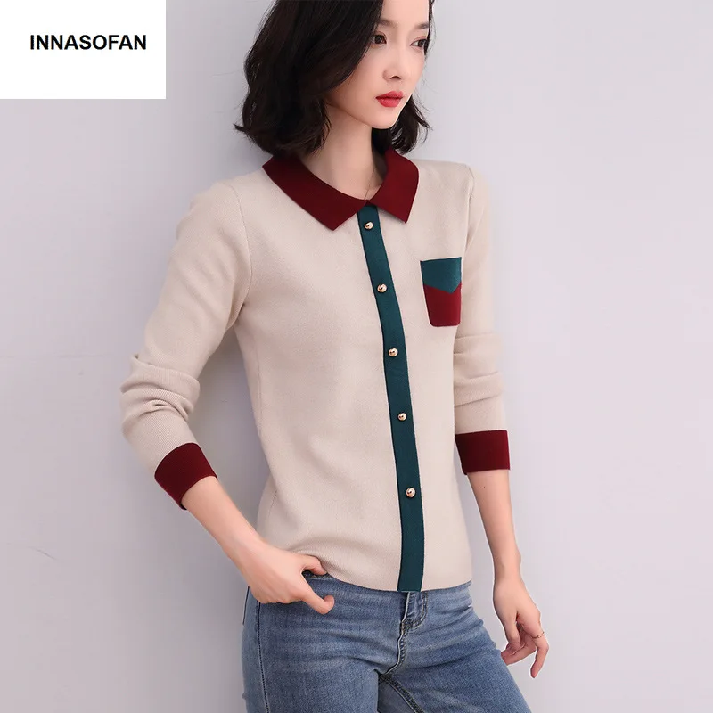INNASOFAN свитер женский осенне-зимний вязаный с длинными рукавами евро-американская