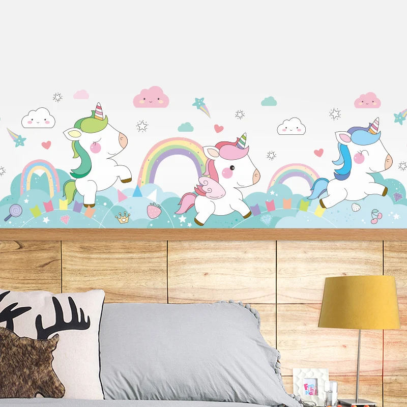 [SHIJUEHEZI] мультфильм единорог Радуга наклейки на стену DIY Наклейка на стену с изображением животных наклейки для детей детская комната украшение для детской спальни