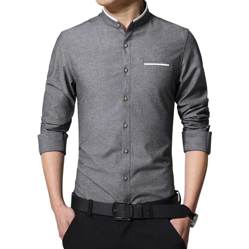 

Новая модная повседневная тонкая рубашка с воротником-стойкой для мужчин, корейские деловые мужские строгие рубашки, мужская одежда