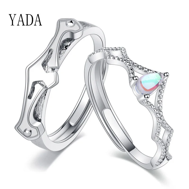 

YADA Zircon Silver Color Princess Crown Ring For Men&Women Lovers Couples Ring Wedding Jewelry Valentine's Day Rings RG200007