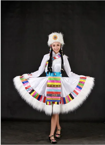 White Red Tibetan Mongolian Traditional Clothes Women's Ethnic Clothing Long Sleeved Fluffy Skirts Stage Dance Costume | Тематическая