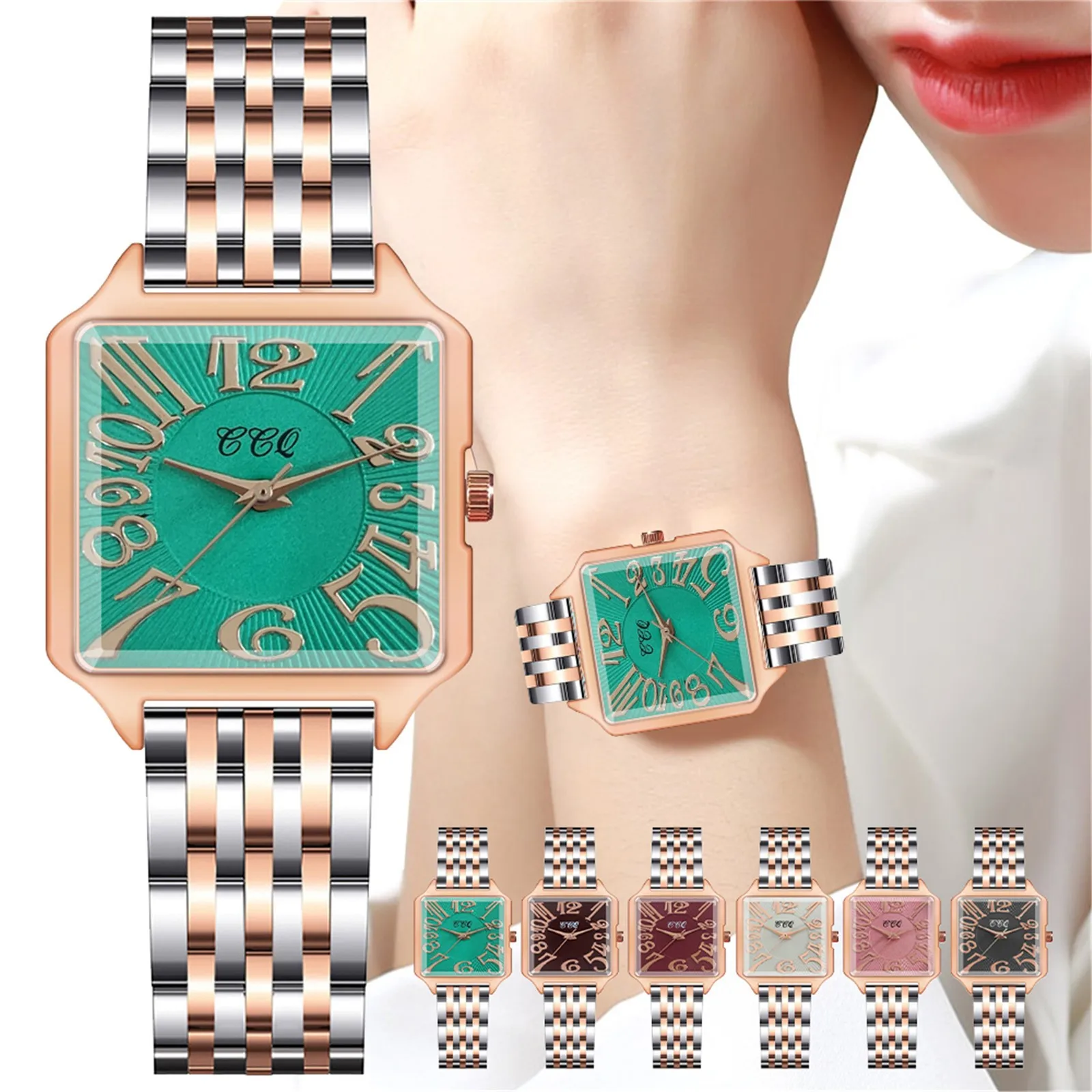 

New Women Fashion Stainless Steel Belt With Simulated Quartz Rectangle Watch Luxury Ladies Watch Women Watches Reloj Mujer