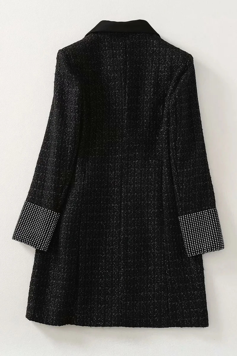 

2021 Spring Women's New Lapel Double-breasted Long Sleeve Black Short Coat Diamond office lady jacket women suit coat 2021