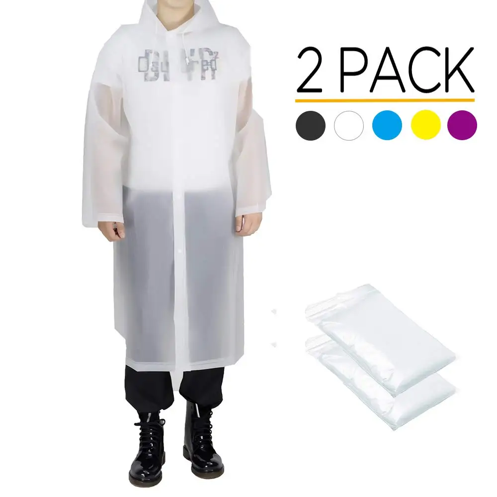 

Rain Poncho for Adults, Reusable Waterproof Raincoat with Hoods and Sleeves, Lightweight EVA Transparent Rainwear, 2 pack