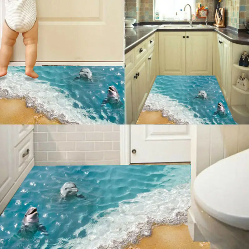 3D наклейки на морской пол стене дельфина пляжные обои домашний декор креативные