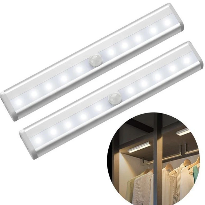 en Ucuz 1 Adet 6/10 LEDs PIR LED Hareket Sensörlü ışık Dolap Dolap Yatak Lambası Altında LED Dolap Gece Lambası Dolap Merdiven Led ışık