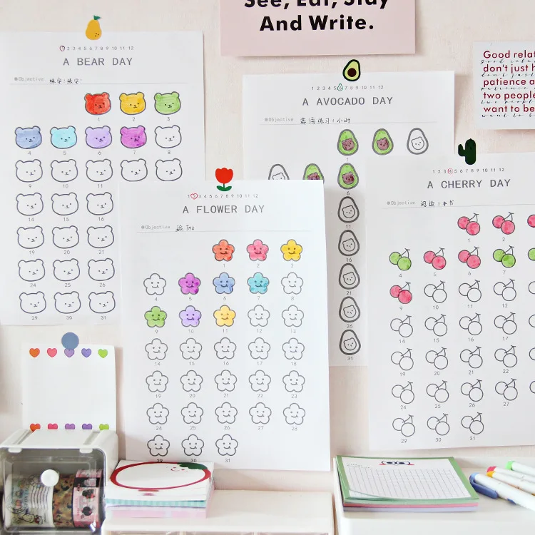 SIXONE Ins мультфильм Симпатичные Фрукты Цветок календарный план Бумага студентов в
