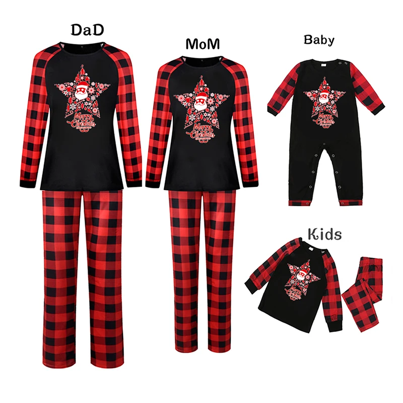 

2021 Christmas Family Matching Outfits Plaid Print Pajamas Sets Adult Kid Home Clothes Top + Plaid Pants Suits Xmas Sleepwear