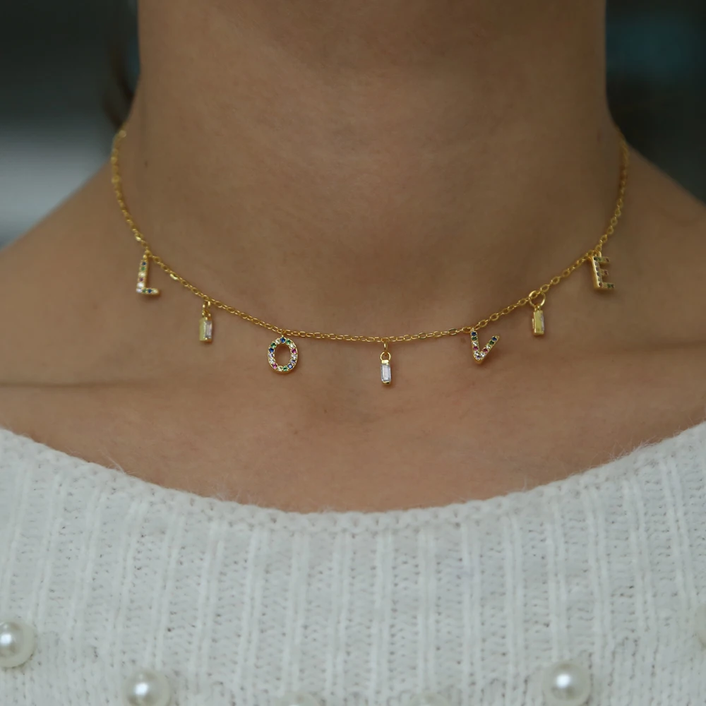 2021 обещанное Радужное ожерелье Любовь микро паве Красочные Стразы с фианитом