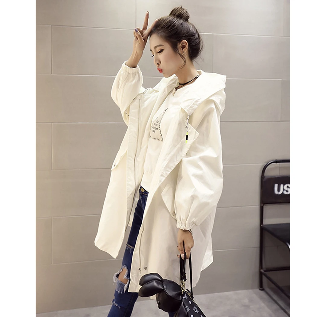 Harajuku Hoodie Trench Coat Women Letter Printed Oversized Hooded Coats Plus Size Outerwear Casual Pocket Zipper Loose Overcoat | Женская