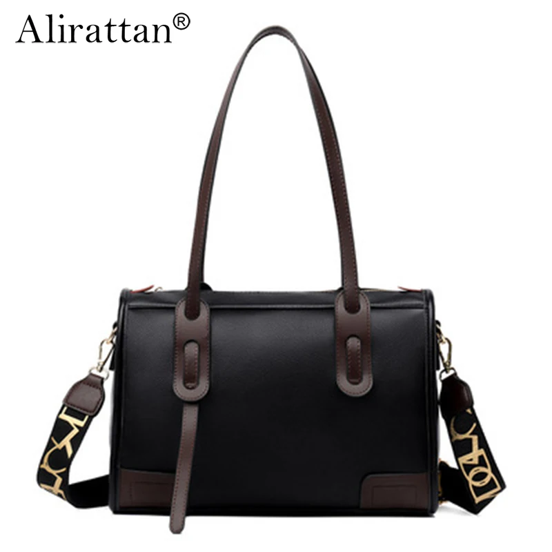 

Women Shoulder Bag 2021 New Fashion Brand Wide Shoulder Strap Hit Color Messenger Large Bag High Quality Female Handbag