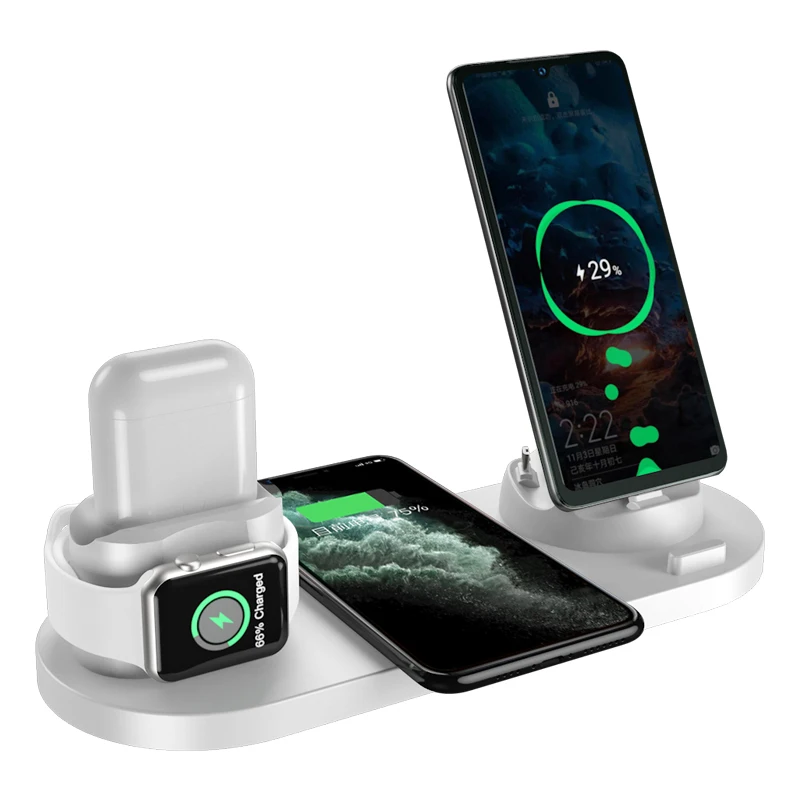 

6 in 1 Qi Wireless Charger Pad for iPhone 11 pro X XS Max XR for Apple Watch 4 3 2 for Airpods 10W Fast Charge For Samsung S10