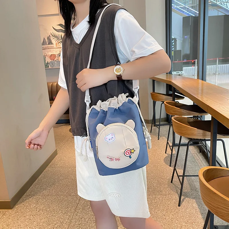 

2021 new casual girl drawstring small bag fashion student art shoulder bag cute trend messenger bag