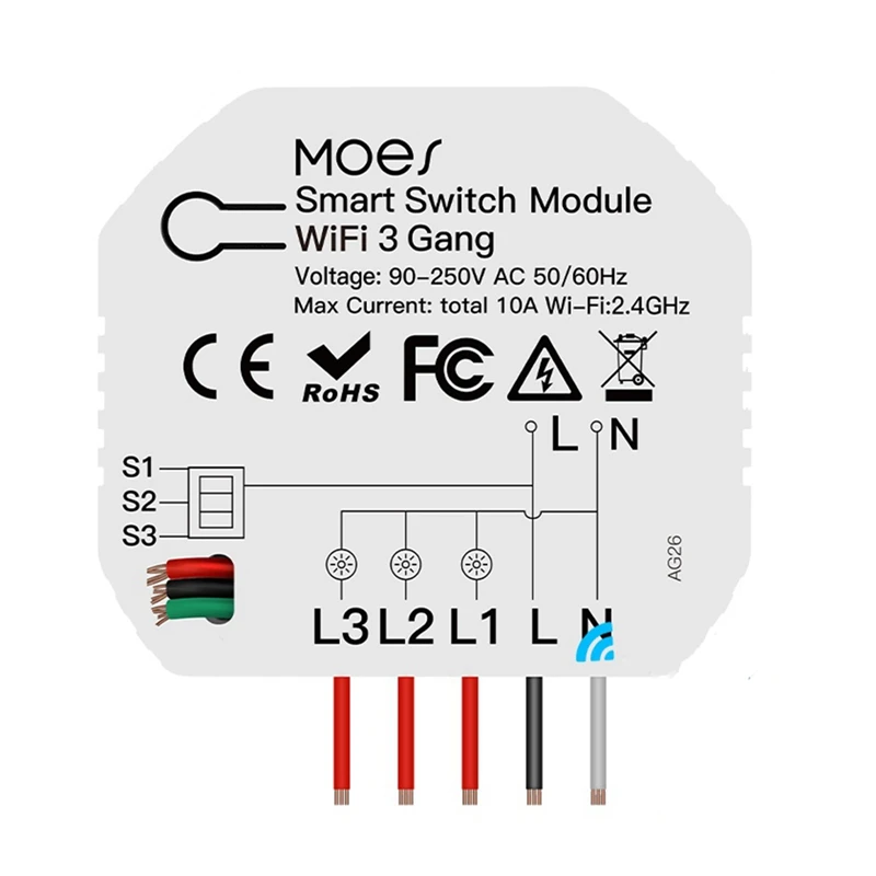 

Mini DIY WiFi Smart Light Switch 3 Gang 1/2 Way Module Smart Life/Tuya App Control Works with Amazon Alexa and Home