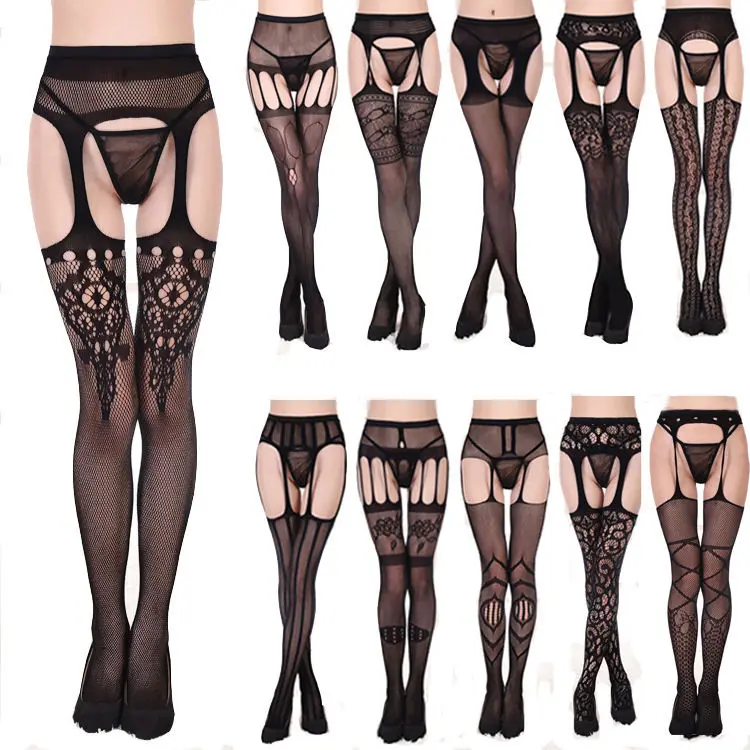 

2023 Fashion Sexy Casual Girls Mesh Net Fishnet Stockings Pantyhose Black High Waist Tights Women Lingerie Pantyhose
