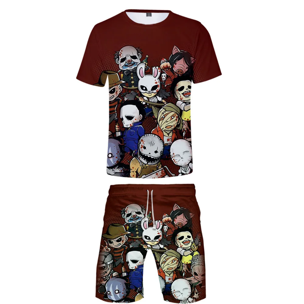 2019 новый комплект футболок с 3D принтом Dead by Daylight пляжных шорт круглым вырезом