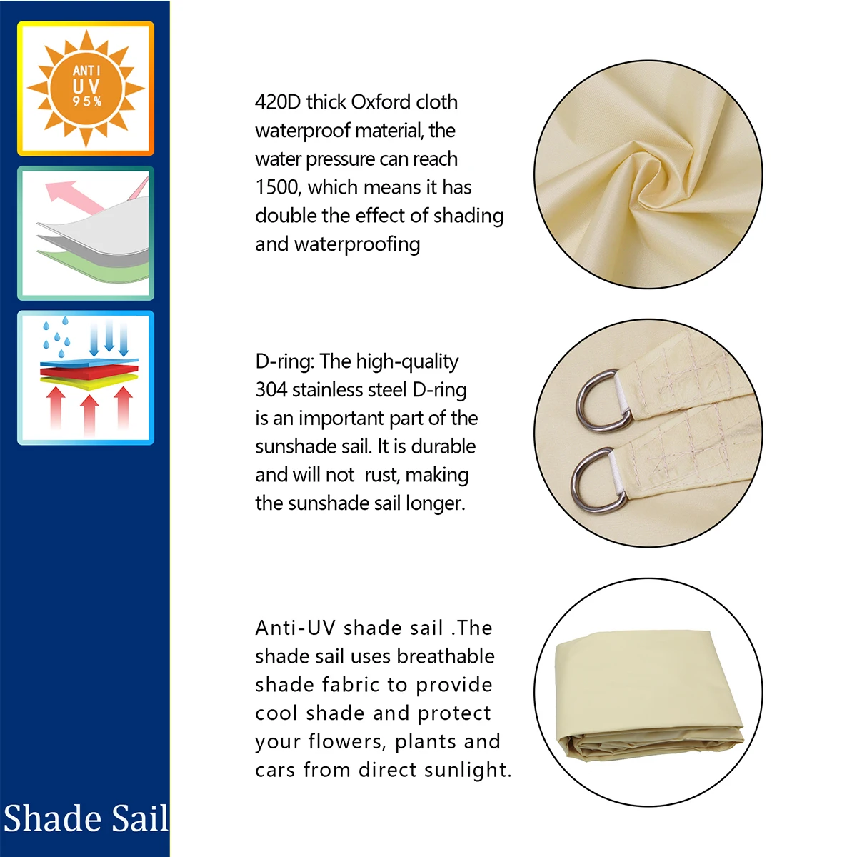 Водонепроницаемый прямоугольный тент-парус треугольная защита для сада террасы