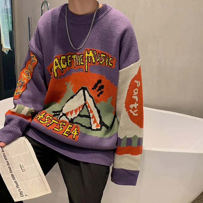 Мужской осенне-зимний вязаный свитер в японском стиле Харадзюку | Мужская одежда