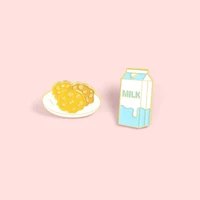 cartoon milk bread breakfast brooch bag clothes backpack lapel enamel pin badges jewelry gift for friend women accessories