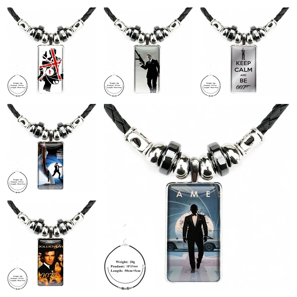 007 James Bond Gift Steel Color Glass Cabochon With Rectangle Shaped Pendant Choker Black Hematite Necklace For Women | Украшения и
