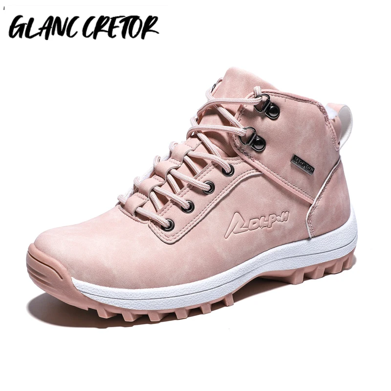 

Женские ботильоны для снежной погоды, зимние теплые ботинки на платформе из искусственной замши, на шнуровке, привлекательные розовые дамс...