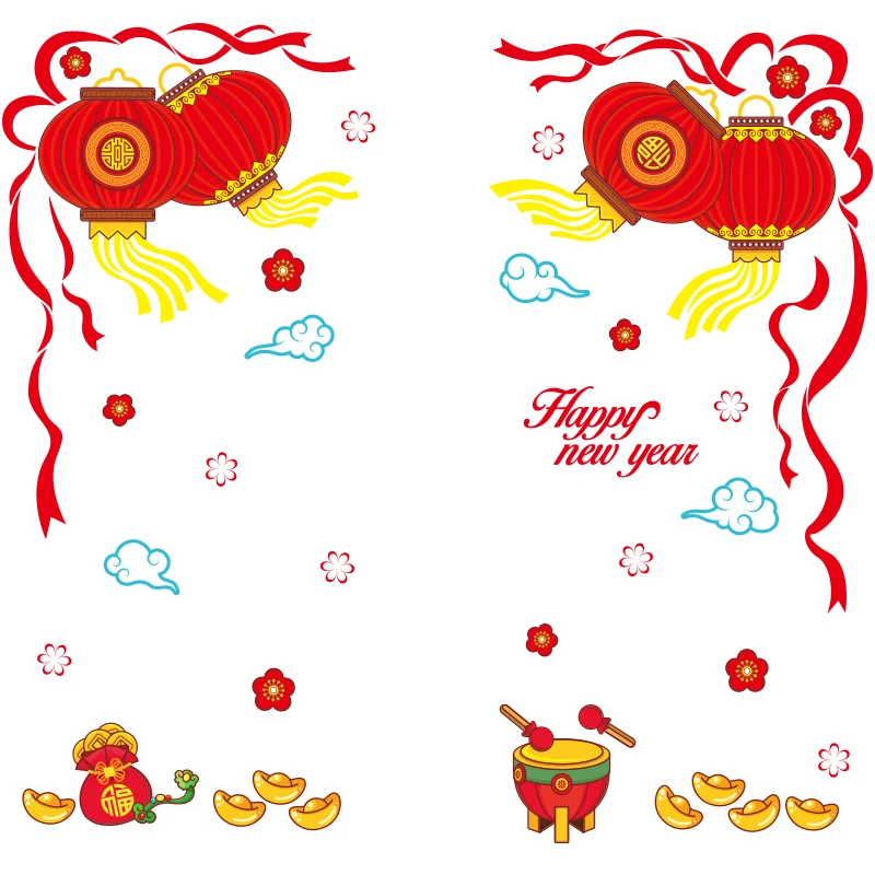 

New Year Decor Wall Stickers Chinese Style Spring Festival Arrangement Window Glass Paste Door Mural Self-adhesive