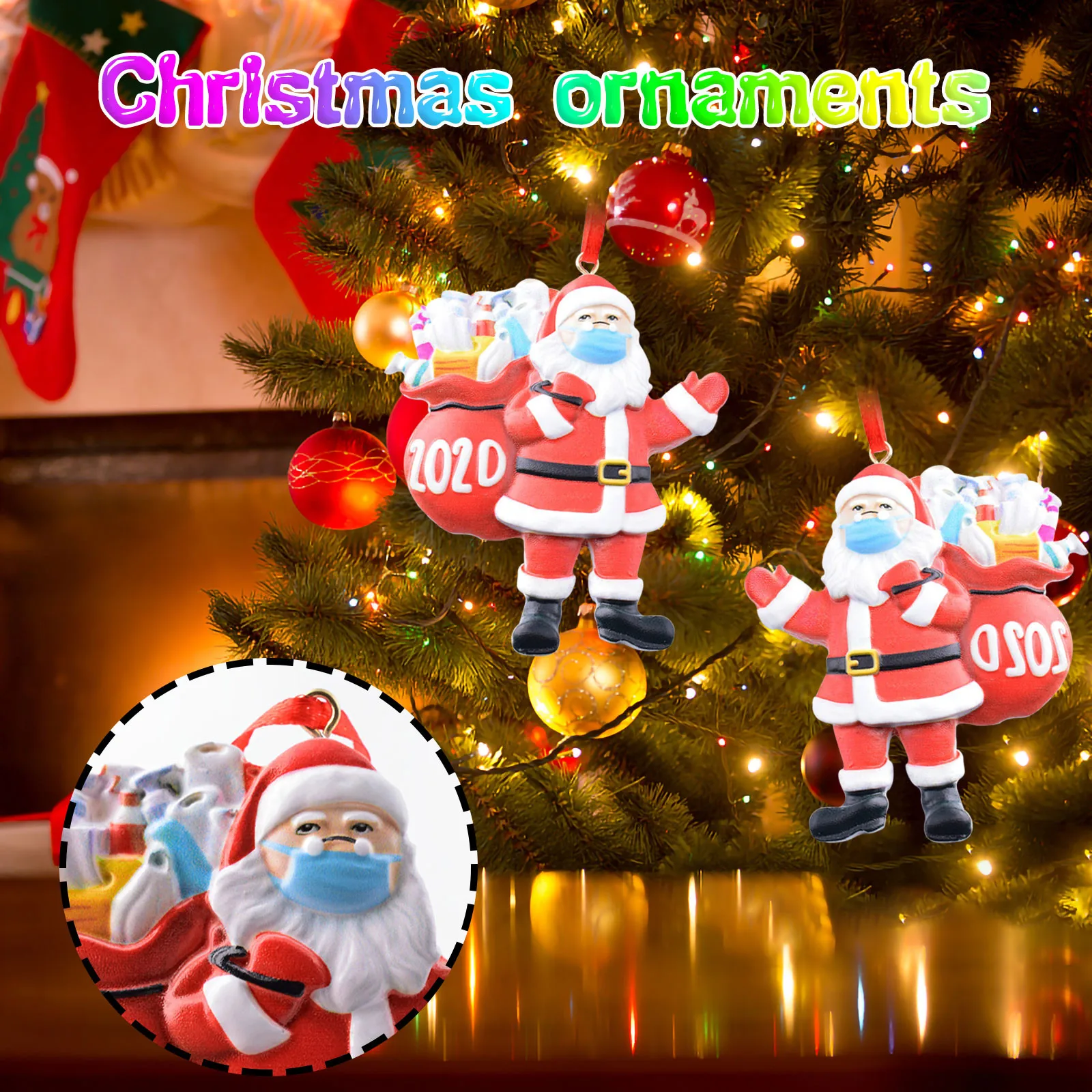 

Merry Christmas Santa Claus Hanging Ornament Santa Wearing A Face Mask Decoration For Christmas Tree