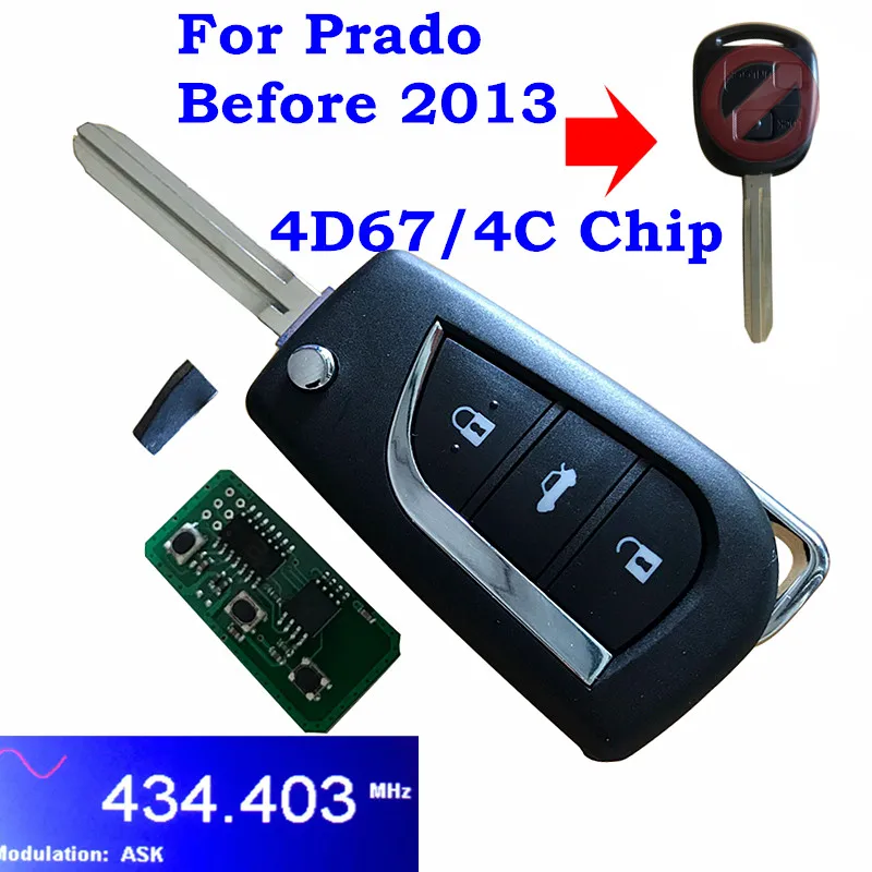Сменный откидной дистанционный ключ 315 МГц 433 TOY43 Blade 4D67 4C Чип для Toyota Prado 120 RAV4 Kluger FCC