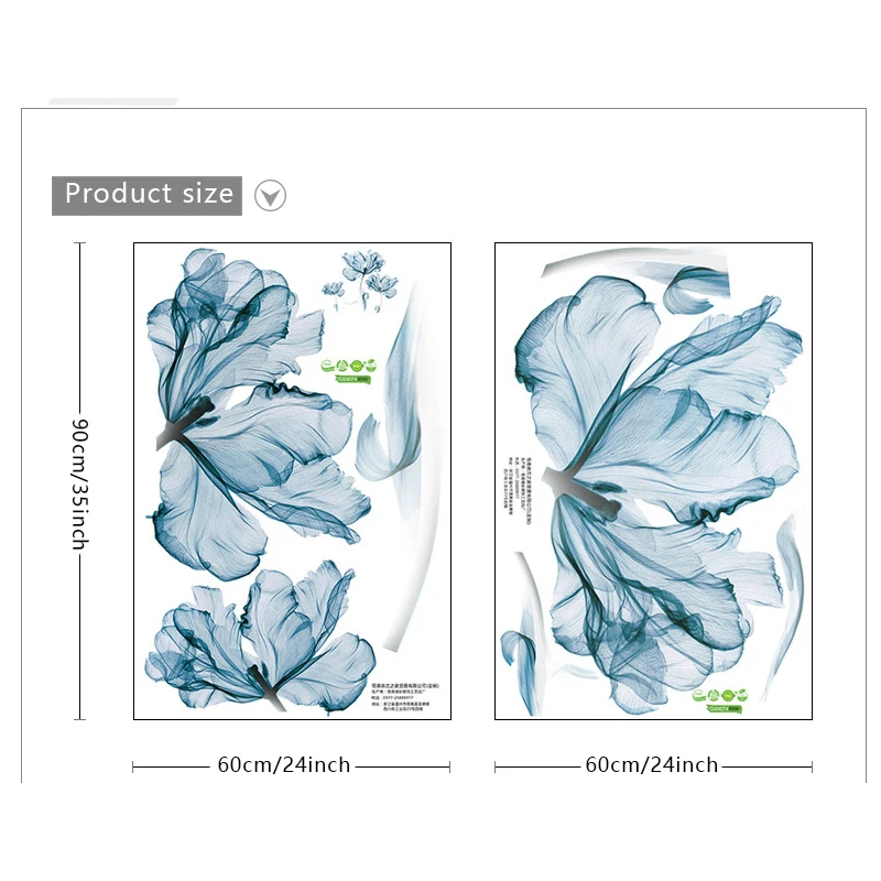 110*180cm Large Blue Flowers Wall Stickers for Living rooms Bedroom Sofa TV Background Plant Vinyl Decals Home Decoration | Дом и сад