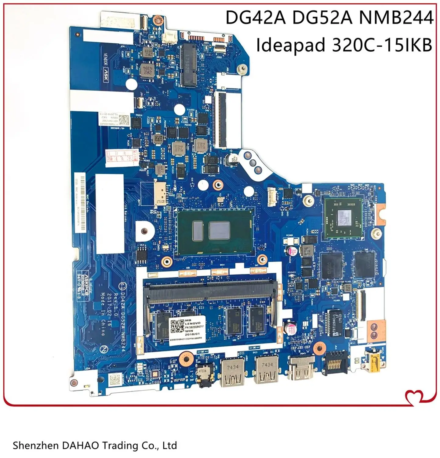 Billig Für XiaoXin CHAO 5000 Lenovo 320 320C-15IKB Laptop Motherboard DAG42A DAG52 NMB244 5B20Q84217 Mit I5-7200U CPU 2GB GPU 4GB RAM