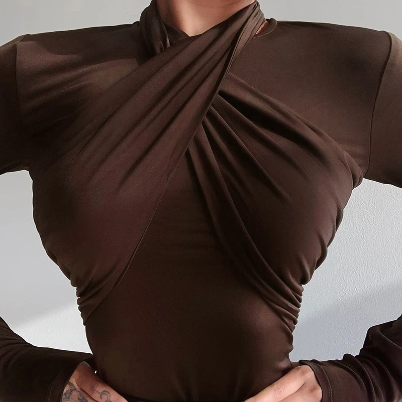 

Cutubly Skinny Bodysuit Autumn Winter Women Jumpsuit For Women Long Sleeve Solid Halter Fashion Sexy Streetwear Romper