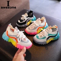 2021 kids shoes colored soles baby toddler shoes new breathable mesh boys girls striped sports shoes children casual sneakers