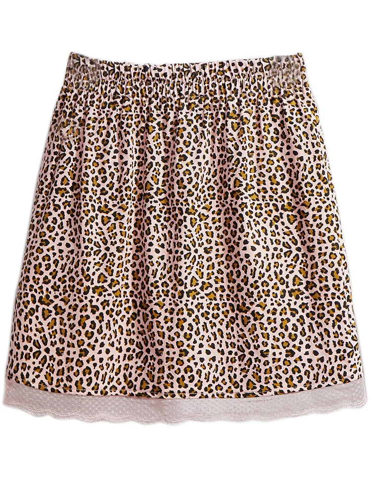 

korean fashion Leopard Green Red skirts Elastic Waist Lace Hem plus size harajuku kawaii Mini skirt Women faldas DM