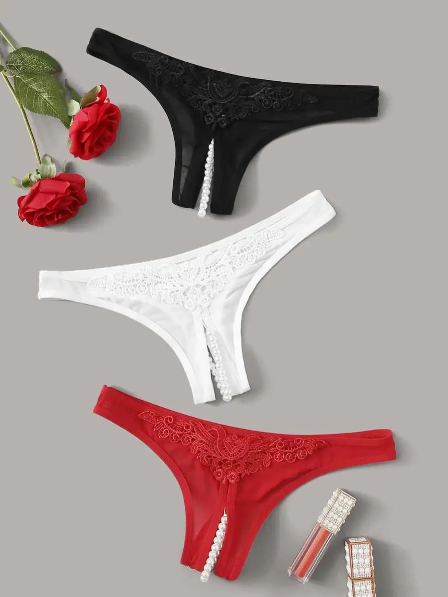 3 предмета в комплекте с искусственным жемчугом трусики Комплект жемчужные