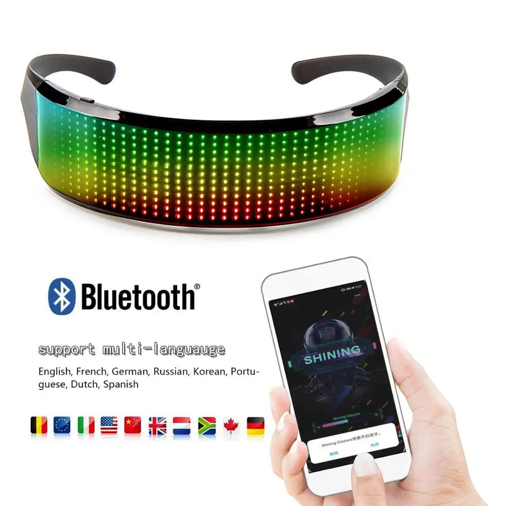 저렴한 블루투스 LED 안경 앱 제어 매력적인 풀 컬러 매력적인 스크롤 충전식 LED 디스플레이 안경, DJ 음악 파티용