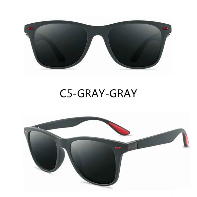 C5-GRAY-GRAY Поляризационные солнцезащитные очки для мужчин и женщин, для вождения, квадратная оправа, солнцезащитные очки, мужские очки, модные очки, зеркальное покрытие, женские очки, UV400 - Цвет линз: C5-GRAY-GRAY