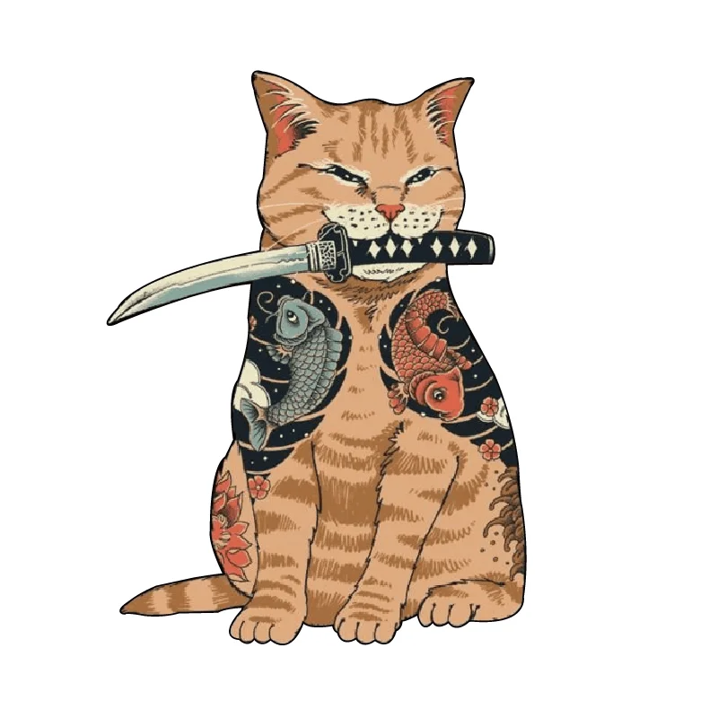 Водонепроницаемая Светоотражающая Автомобильная наклейка с милым котом самурая 11 см x 15 см