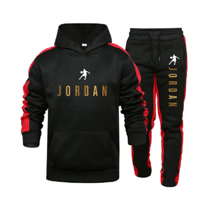 

2020n Men's Hoodie Set 23 Letter Print Sweatshirt Polar Fleece Stitching Hoodie + Sweatpants Pullover 2-Piece Set