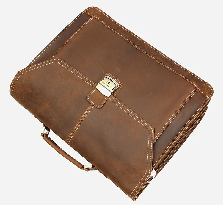 Luufan Double Layer Men Business Briefcase Bag Genuine Leather Men Laptop Shoulder Bag With Handle Large 17 Inch Computer Bag