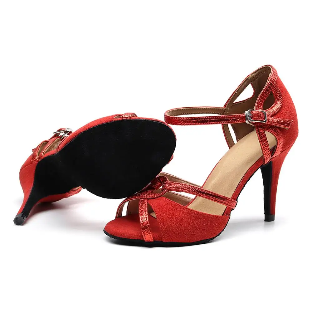

DKZSYIM Ballroom new ladies/ girls / ladies professional Latin dance shoes tango and salsa high-heeled indoor dance Suede PU red