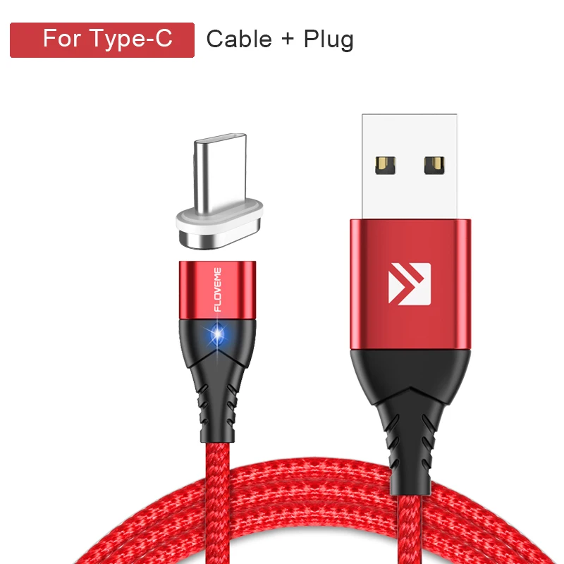 red for type c FLOVEME 3A Магнитный Micro USB кабель type-C Магнитный зарядный кабель для телефона Xiaomi для iPhone 7 8 samsung - Цвет: red for type c