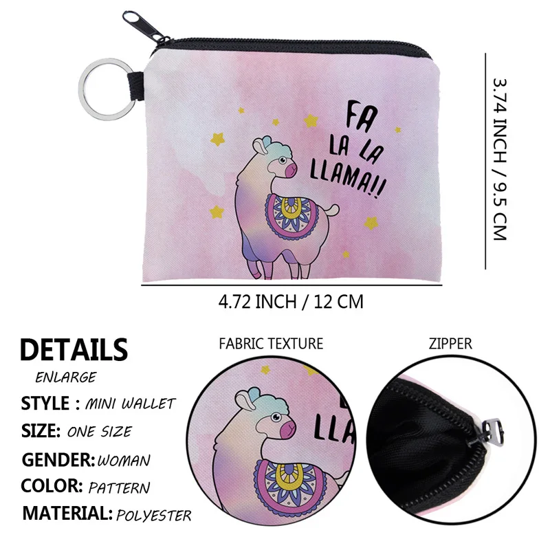 WULI SEVEN Pink Alpaca Printing Coin Purse Small Zipper Waterproof Card Key Pouch Mini Square Wallet For Children Gift | Багаж и сумки