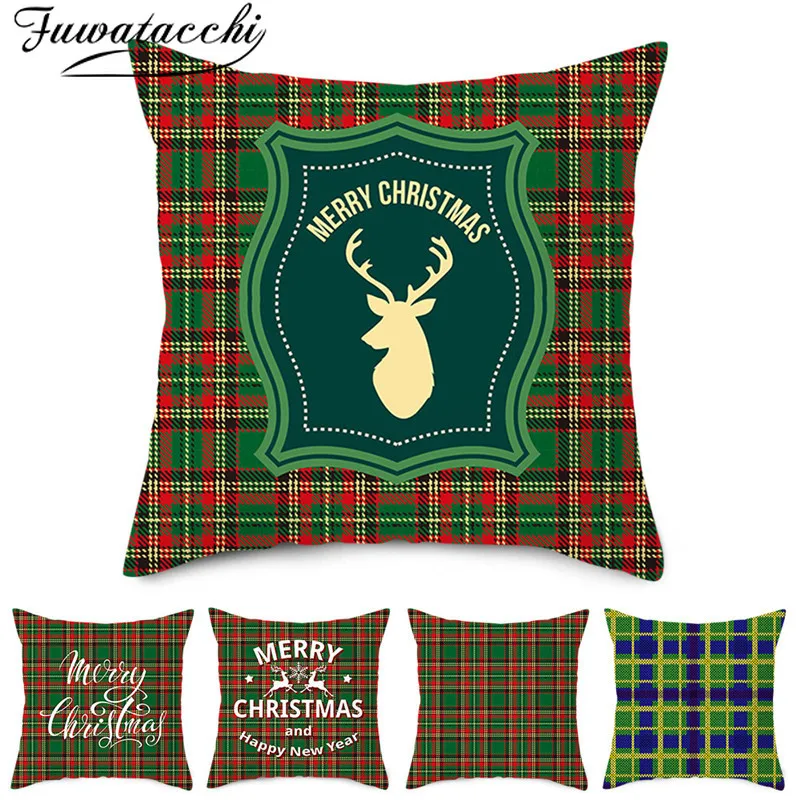 Fuwatacchi рождественский стиль наволочка зеленая красная сетка Подушка Наволочка