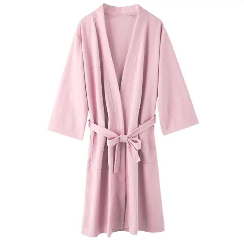 

Unisex Loose Belted Quick Dry Bath Robe Waffle Weave Open Front Kimono Nightgown X5XD