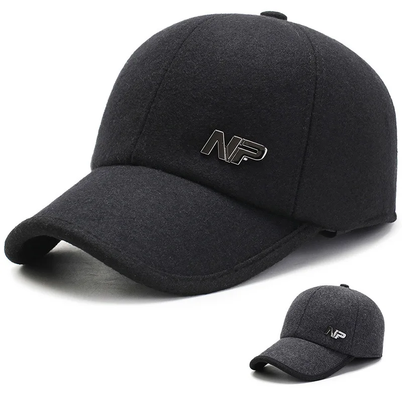 Новинка Осень зима 2019 однотонная шерстяная бейсболка мужские наушники бархатные