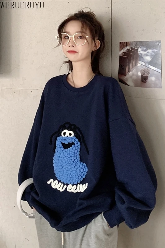 

Korean Shirt Spring Women Casual O Neck Loose Harajuku Hoodie Print Pullover Streetwear Sweatershirt Women