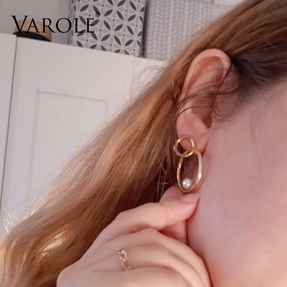 Varole простой золотистый Серебрянное большие круглые серьги для Женская мода